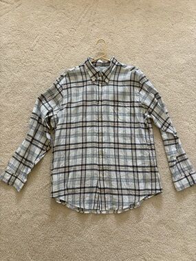 Brooks Brothers Beige and Navy Plaid Button-Down Shirt XL